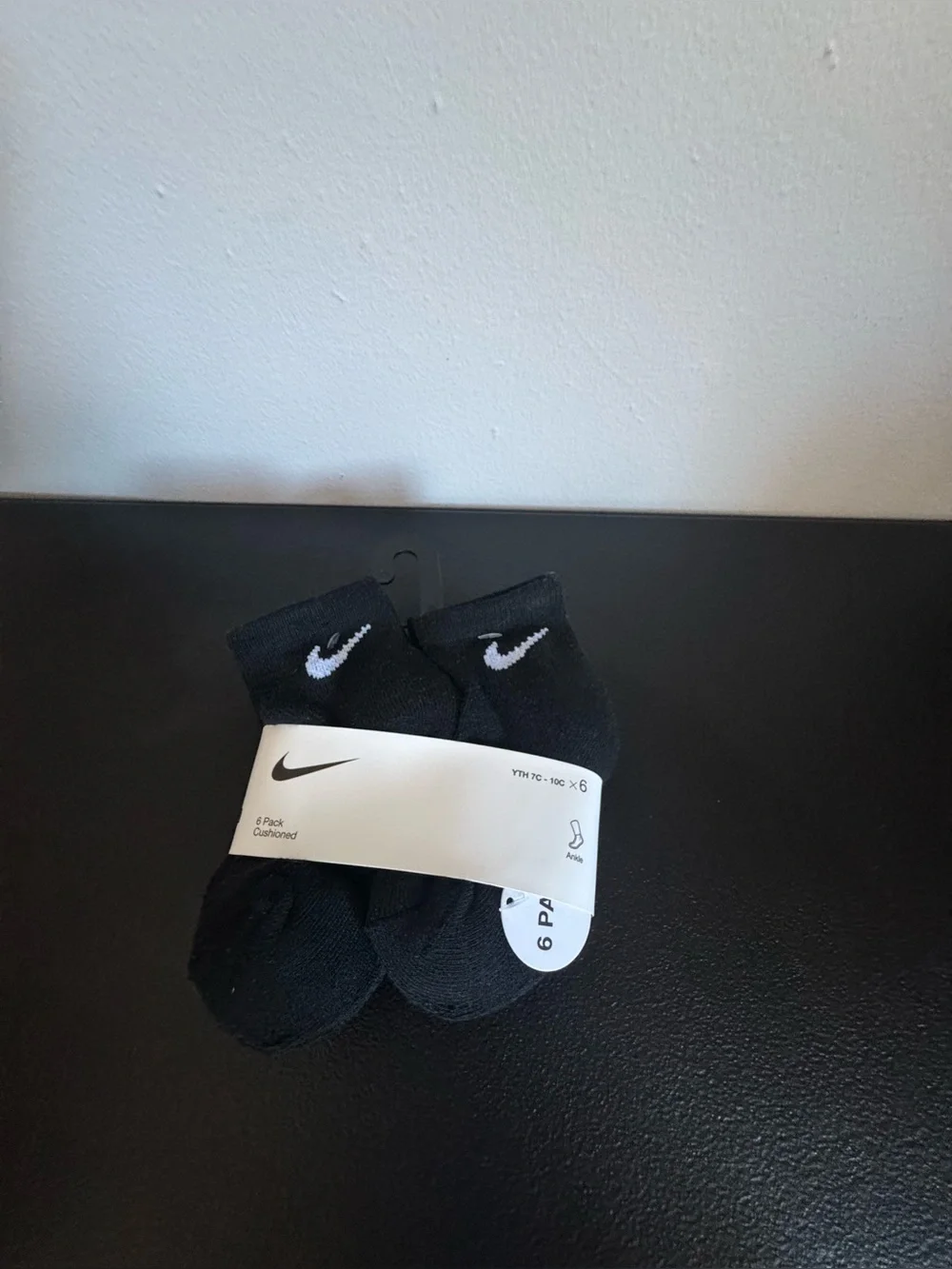 NEW Nike Everyday Kids Cushioned Ankle Socks 6 Pack Black Size 7C-10C NWT